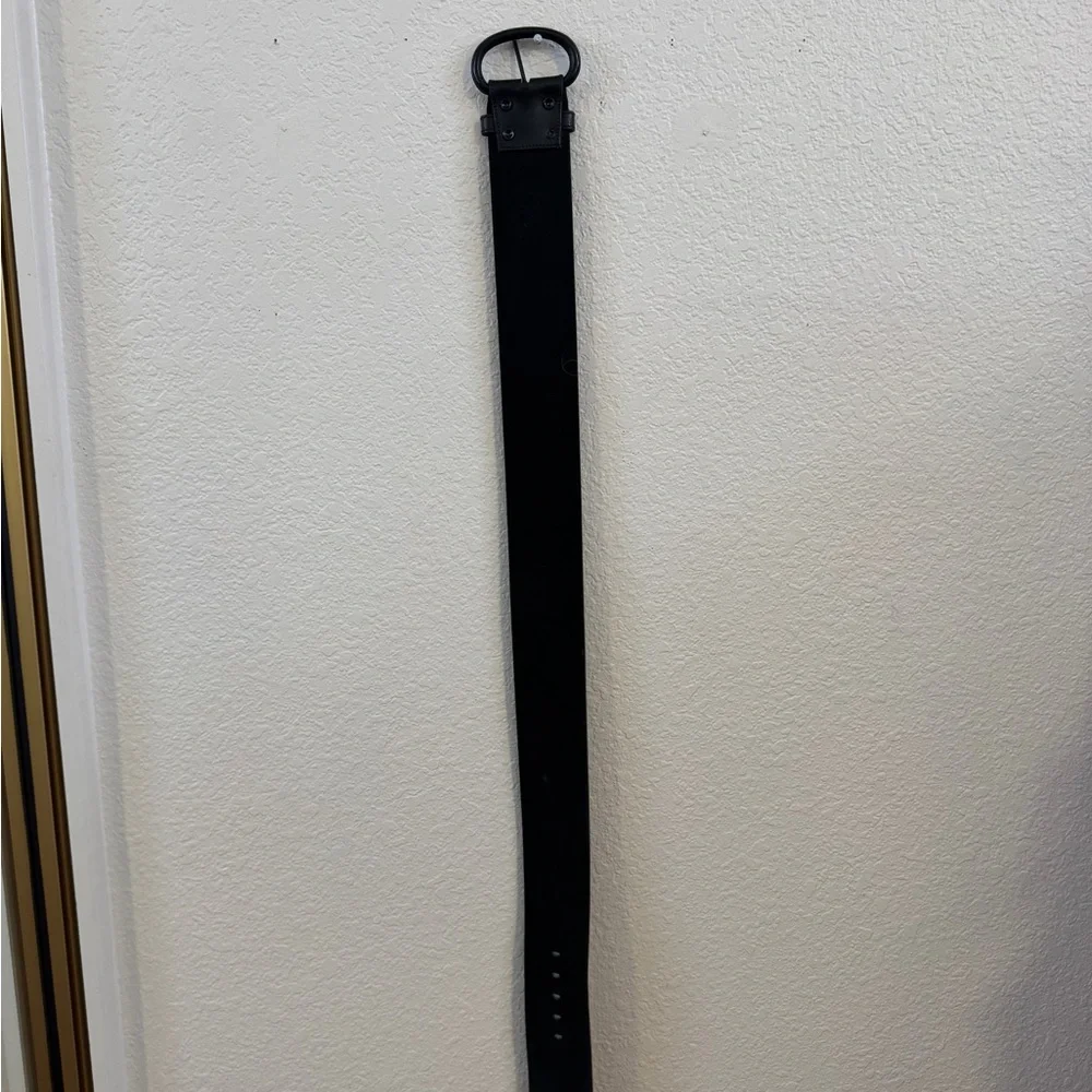 Women’s Black Wide Leather Belt with Matte Black Buckle - Picture 2 of 5